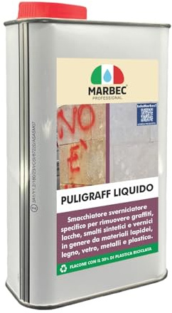 MARBEC Puligraff liquido 1LT | Smacchiatore solvente per graffiti, vernici e smalti da pietra, gres, cemento, metallo e legno