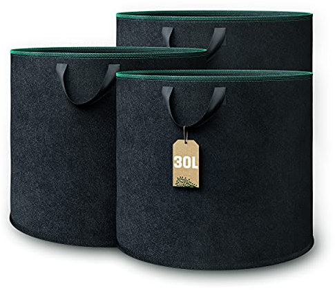 GardenGloss® Pflanzsack (3 Stück) - 30L Pflanztasche aus Vliesstoff - Pflanzentasche für Kartoffeln, Tomaten und Erdbeeren - Farbe Schwarz - Verwendung im Innen- und Außenbereich