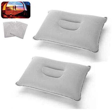 JU YING Aufblasbares Camping Kissen Reisekissen Grau 2 Stück, Luftkissen Sandstrand Kopfkissen für Büro, Wochenendausflug, Strandurlaub, Zelturlaub (Grau 43X27CM)