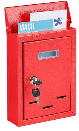 Relaxdays Cassetta della Posta con Targhetta, Metallo, 2 Chiavi, Casella Postale, Buca Lettere 26,5x19x6,5 cm, Rosso, Ferro