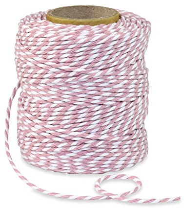 PRÄSENT SPAGO DI COTONE Cordino rosa antico/bianco, rocchetto di spago per decorazioni in materiale naturale, lungh. 50 m, largh. 2 mm, spago a due colori per bricolage e decorazioni, biodegradabile