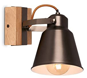Briloner - Lampada da parete in legno, applique, stile retrò, a 1 luce, stile vintage, attacco E27, max. 40 Watt, paralume regolabile, colore: grigio