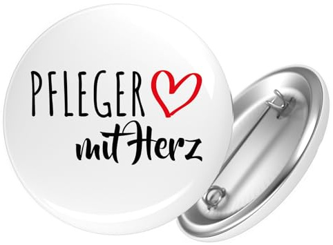 Huuraa Button Pfleger mit Herz Geschenk | 59mm Pin Accessoire rund mit Sicherheitsnadel Ansteckbutton Accessoire Anstecknadeln für Jacken Rucksäcke
