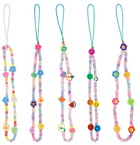 Skyzone Phone Charms Bead Wrist Strap Colorful Mobile Phone Chain Case Wallet Keychain Bracelet Decoration for Women Girls