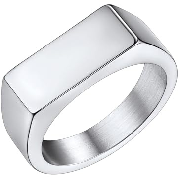Bestyle High Polished Men's Stainless Steel Simple Rectangle Diamond Shaped Signet Band for Men, Cool Pinky Ring for Father and Husband,Size 10