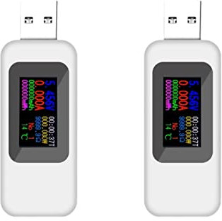 TEHAUX 2stücke Usb Strom Und Spannungsmesser Mit Lcd-display Portabler Voltmeter Ammeter Überprüfung Usb Ladeleistung Und Kapazität Batterie Weiß