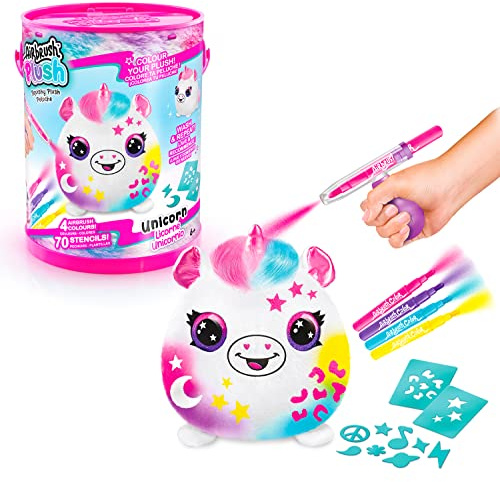 Canal Toys Airbrush Plush Surprise – Squishy-Plüsch Bemalen mit Airbrush, 4 Markern & 50+ Schablonen – Waschbar & Wiederverwendbar – Kreativset Kinder ab 6 Jahren – Einhorn/Koala/Narwal – OFG 266