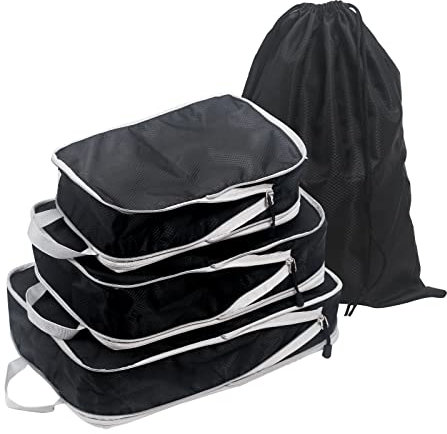 KULIVING Packtaschen + Wäschebeutel für Koffer & Rucksack im 4er Set, Backpack Organizer für Reise | Packing Cubes Kompressionsbeutel durch Doppel-Reißverschluss | Packwürfel Nylon ultraleicht