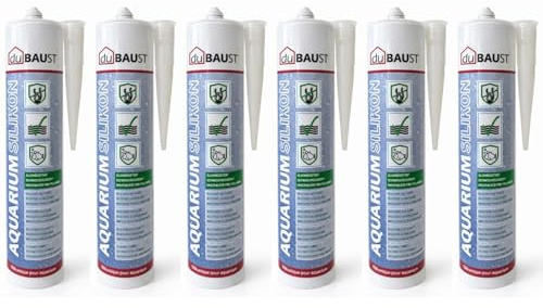 dubaust SAQ24 Lot de 6 cartouches de silicone pour aquarium d'eau douce et d'eau de mer 310 ml Pour aquariums terrarium Construction en verre Transparent