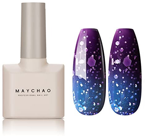 MAYCHAO Colour Changing Gel Nail Polish Sea Blue to Purple Temperature Change Gel Polish Soak Off Nail Lamp Nail Art Manicure Salon DIY at Home