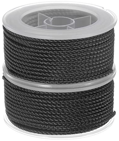 sourcing map 2 Hilos de Nylon, Cuerda de Abalorios de Cordel, Cordón Trenzado Extrafuerte 2mm para Pulseras Joyería Fabricación Bricolaje Artesanía 11M/36 Pies, Negro