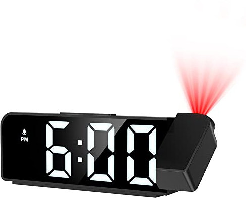 Brifit Reveil Projecteur Plafond, Réveil Projection, Réveil Numérique Projecteur 180°, Horloge Digitale Grand LED 7.9 avec 4 Luminosités Réglable, Snooze, Mode Nuit, Température, Maison, Bureau