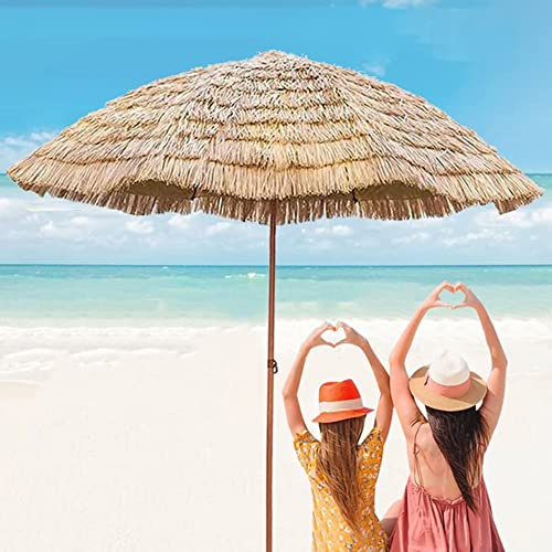 CHEMYO 2M Hawaii Beach Patio Garden Sonnenschirm, Outdoor-Sonnenschutz, Markttischschirme, neigbarer Kunstrasen, rund mit 8 Rippen, UV-Schutz