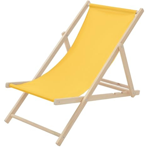 ECD Germany Chaise Longue Pliante Chilienne en Bois de Pin, Jaune, Dossier Réglable, 3 Positions de Couchage, jusqu'à 120kg, Bain de Soleil en Tissu Oxford pour Plage Jardin Terrasse Balcon Camping