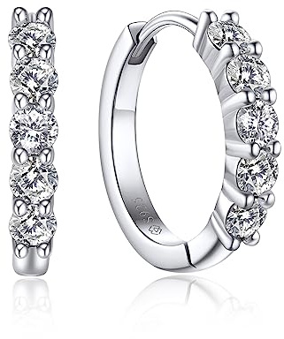 Momentwish Orecchini A Cerchio Donna, 1 Carati/14,2 Mm Moissanite Vera Argento Cerchi Donna Moissanite-Diamante(5 Pietre)