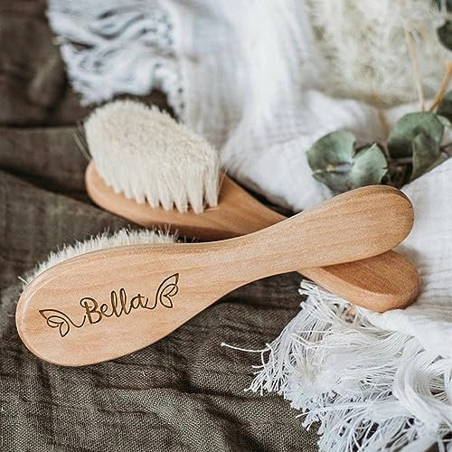 gorm Baby-Haarbürste, personalisierbar, personalisierbar, personalisierbar mit Namen, Baby-Haarbürste, Geschenk zur Geburt, Geschenk für Neugeborene, Baby-Andenken (2 Stück)