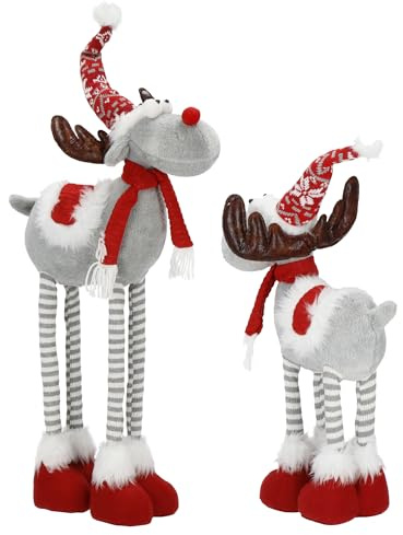 SPRINGOS Figura decorativa en forma de reno con efecto luminoso y patas telescópicas, 64-85 cm
