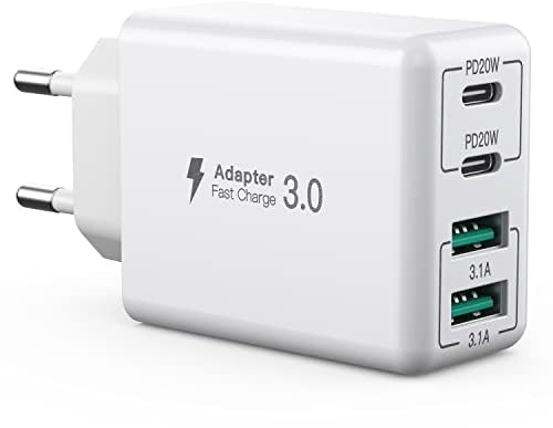 Anker USB-C Laddare 40W, 4-portars PD+QC snabbströmsadapter, USB-laddningspluggadapter kompatibel med iPhone 12/13/14/15/Samsung/Google/surfplatta (vit)