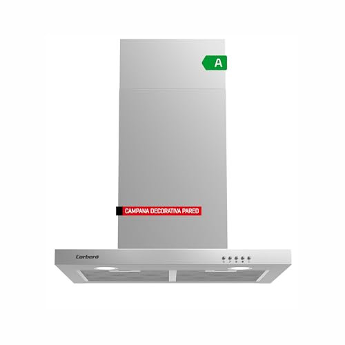 Corberó - Campana Decorativa Horizontal | VOSTOK660X | Inox | 60 cm | Pulsador | Caudal 647,7 m3/h | 165W | 3 Velocidades | 2 Filtros de Aluminio | Filtro Carbón | Eficiencia Energética A | Inox