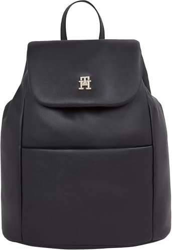 Tommy Hilfiger Damen Rucksack Poppy Reform Flap Backpack mit Kordelzug, Schwarz (Black), Einheitsgröße