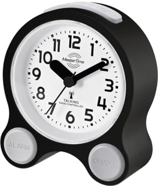Master Time sprechender Funk Wecker DCF77 mit Alarm, Touch LED-Hintergrundbeleuchtung, Sprachausgabe mit Uhrzeit, Datum, inkl. Batterien