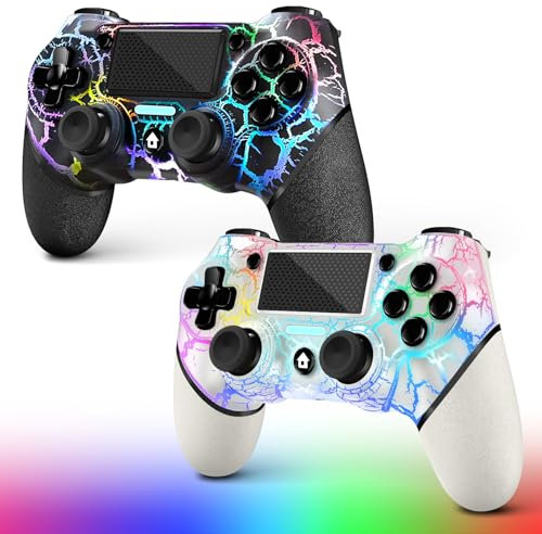 AceGamer 2 Pack Wireless Controller für PS4,Game Controller für PS4/Pro/Slim/PC,Gamepad Joystick mit Turbo/Zurück Taste/Dual Vibration/6-Achsen Gyro Sensor/Touchpanel (Weiß und Schwarz Crack)