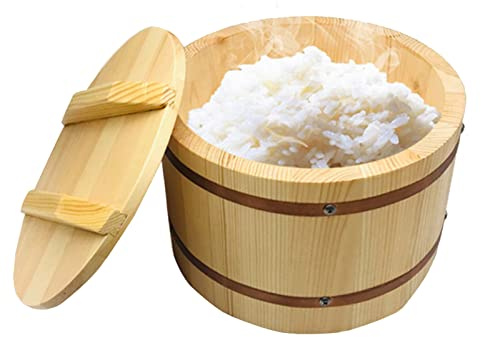 Ciotola rotonda in legno di cipresso per sushi e riso, con manico, ideale per fare sushi e bibimbap, contenitore per mescolare riso e sushi, contenitore per mescolare il riso