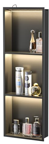 Bernkot Led Shower Niche 36 X 12 Matte Black Stainless Steel Shower Niche with 3-Tiers Shelf & Light IP66 Waterproof No Tile Needed Niches Shower for Bathroom Storage Recessed Bathroom Shelves