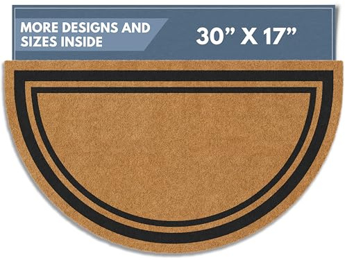 Barnyard Designs Natural Coco Coir Heavy Duty Backing Doormat - Large Cute Non-Slip Front Door Welcome Mat for Outside Entrance or Porch Entry, Half Moon, Brown (Border, 17 x 30)