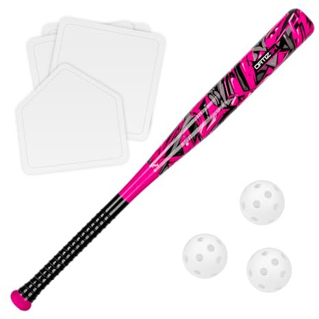 Ortiz34 Grand Slam Set- Graffiti Plastic Bat, 3 Balls, 4 Throw Down (Pink)