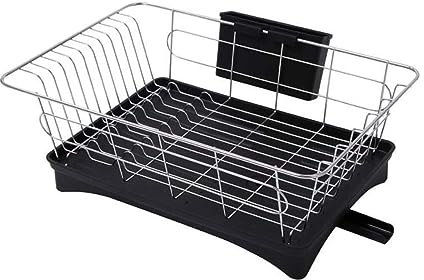 JXIPANUL Abtropfgestell, Abtropfgestell, Edelstahl, Abtropfgestell, Küche, Metall, Besteckablage, Besteckablage, Aufbewahrungsregal mit Abtropfschale und Besteckkorb, Abtropfgestell/Schwarz