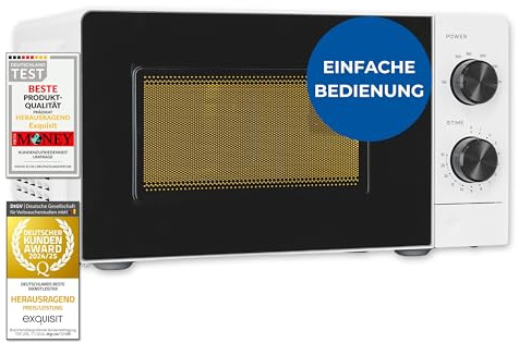 Exquisit Mikrowelle 20 L, 700 W - Weiß, Auftaufunktion, 5 Stufen | Solo-Mikrowelle mit 2 Drehreglern, 24,5 cm Drehteller, Timer bis 30 Min - 44,5 x 32,5 x 24,0 cm