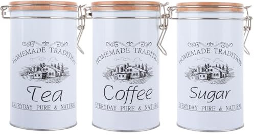 MEIDIV Tea & Coffee Sugars & Canisters Set, Vintage Airtight Jars, White Kitchen Canisters