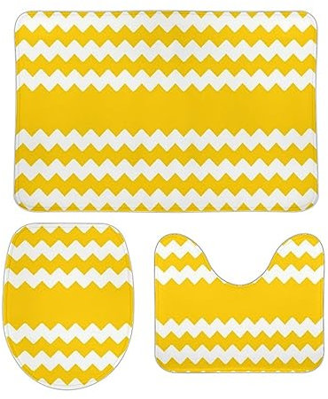 Badezimmer Vorleger 3-Teiliges Modernes Zickzack-Muster Wc Vorleger Set 3 Teilig Wasserabsorbierend Badteppich-Set 3-Teilig rutschfeste Badvorleger Toilettensitz Dreiteiliges