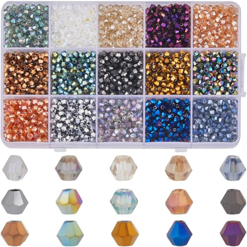 SOFPLATE 1 Box 2400Pcs 4mm Bicone Faceted Crystal Glass Beads Electroplated Multicolor Bicone Glass Briolette Spacers Bulk for Jewelry Making Accessories DIY Bracelet Necklace Keychains Crafts
