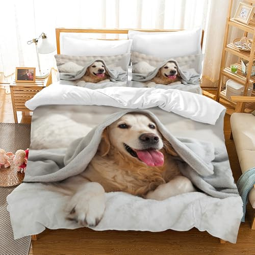 Hoimlm Set di Biancheria da Letto per Bambini – Set di Biancheria da Letto per Animali Domestici, in Microfibra, per Ragazzi e Ragazze（135 x 200cm,Cuccioli A）