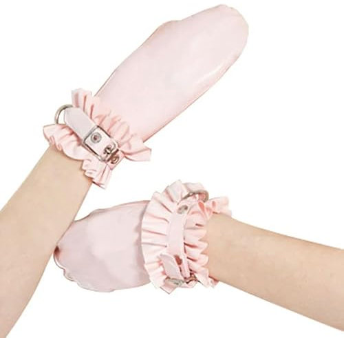 GAYLOP Baby Pin Sexy Latexhandschuhe mit Gürteln und D-Ringen, Rüschen, Gummihandschuhe -rot-XS
