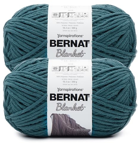 Bernat Blanket BB - Ovillo de lana color verde azulado oscuro, paquete de 2 de 10.5 onzas, 100% poliéster, #6, súper esponjoso, 220 yardas, tejido de punto/ganchillo | Hilo súper voluminoso tamaño 6, 100 % poliéster para cobija para ganchillo, tejer, 220 yardas, 300 g/10.5 oz