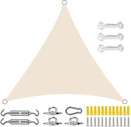 Outdoor Sun Shade Sail Triangle Canopy for Camping UV Protection Sun Shelter with Right Angle Design (Beige 3.6x3.6x3.6m)