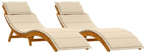 vidaXL Sonnenliege 2 pcs Beige 184 x 55 x 64cm Massivholz Akazie, Verstellbarer Stuhl, moderner Lounger für Garten und Terrasse, entspannend mit rechteckigem Design