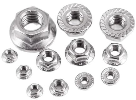 100 Stück Sechskantflanschmuttern 304 Edelstahl Sechskantkopf Gezähnte Spinlockmuttern DIN6923 Kontermutter Kontermutter M2.5-M12(M24)