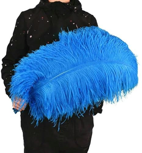 Lote de 10 plumas de avestruz de colores grandes, decoración de 50-75 cm, color y negro, para Halloween, boda, centro de mesa, decoración de mesa, azul lago, 60-65 cm (24-26 pulgadas)
