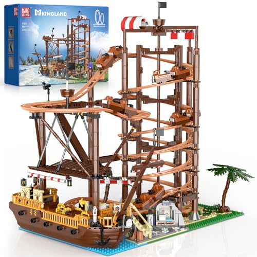 Mould King 11013 Achterbahn- und Piratenschiff-Bauset, 2174-teiliges Vergnügungspark-Modell, Doppelhelix-Achterbahn-Bauspielzeug für Erwachsene, Jugendliche ab 14 Jahren