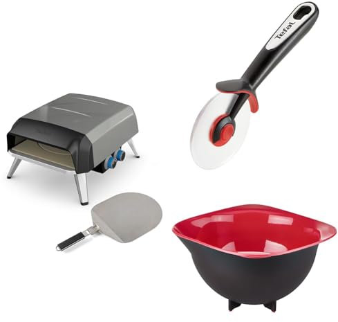 Tefal Pizza Pronto JM412010 - Four à pizza maison avec pierre rotative à 360° Cuisson Rapide JM412010 + K2071114 Roulette à Pizza + K2070414 Bol de préparation 1.5 L