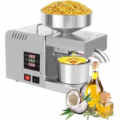 DDZJTPP Automatisch Elektrische Ölpresse,Temperaturkontroll Ölpresse Maschine heißer kalter Öl Extraktion Expeller Für Flachs Erdnuss Castor Hanf Perilla Samen Canola Sesam mit LCD-Anzeige