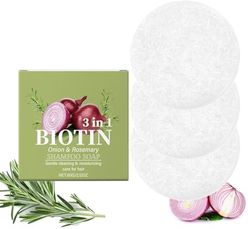 Zwiebel-Rosemarin-Shampoo-Bar, Onion Rosemary Haarseife, Bio-Shampoo-Seife, Festes Seifenhaar Gegen Trockene Kopfhaut, Tiefenreinigung und Hydratisierung für alle Haartypen (3PCS)