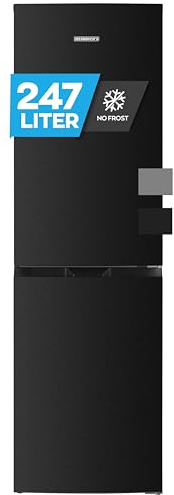 Heinrich´s Kühlgefrierkombination mit 247L Gesamtvolumen, No Frost, 165L Kühlvolumen 82L Gefriervolumen, LED Beleuchtung, leise 39dB, große Tiefkühlboxen, Energieklasse D,Schwarz-Inox