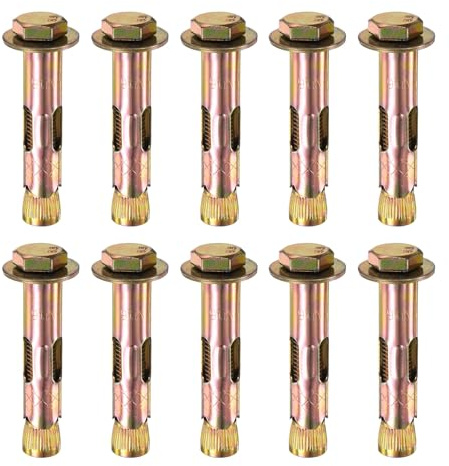 M METERXITY Paquete de 10 pernos de expansión hexagonales, M12 x 80 mm, pernos de expansión hexagonales externos de acero galvanizado de hierro y carbono, perno de metal anticorrosión para paredes de