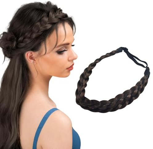 GWAWG Damen Geflochten Stirnband Haarband 3 Stränge Verstellbarer geflochtener Stirnbänder für Frauen Synthetisches Haar Zopf-Haarband für Hochzeit Bayern Oktoberfest