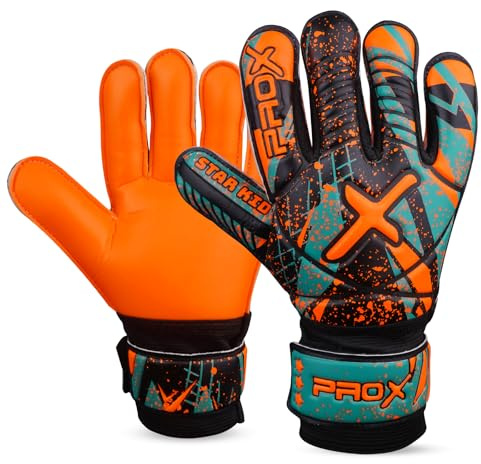 PRO X Soccer Goalie Gloves for Kids, Youth Goalkeeper Gloves with Super Strong Grip, Soft Secure Latex & Comfortable Fit (Orange, Size 6 Suitable for 11 to 13 Years Old)